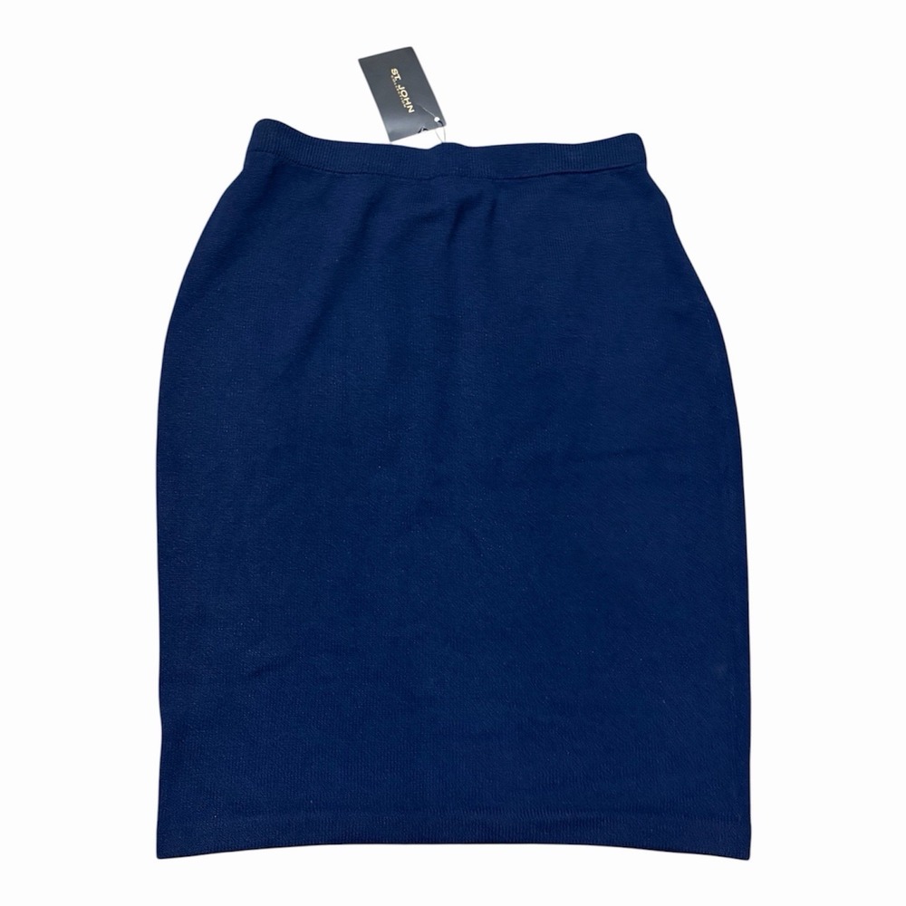 NWT St. John Collection Womens 10 Santana Knit Navy Blue Skirt Pencil Skirt